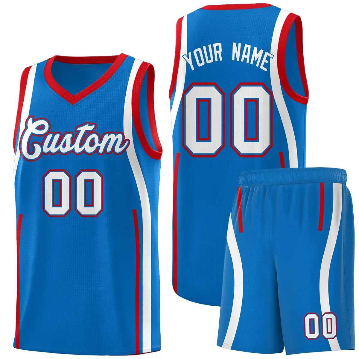 Royal Red-White Ribbon Pattern Basketball Kits