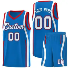 Royal Red-White Ribbon Pattern Basketball Kits