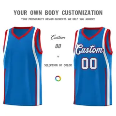 Royal Red-White Ribbon Pattern Basketball Kits 3