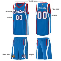 Royal Red-White Ribbon Pattern Basketball Kits 5