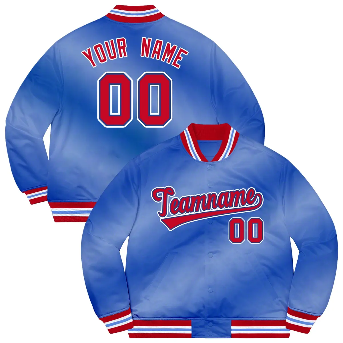 Royal Red-White Ripple Gradient Letterman Bomber Varsity Jacket