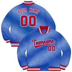 Royal Red-White Ripple Gradient Letterman Bomber Varsity Jacket