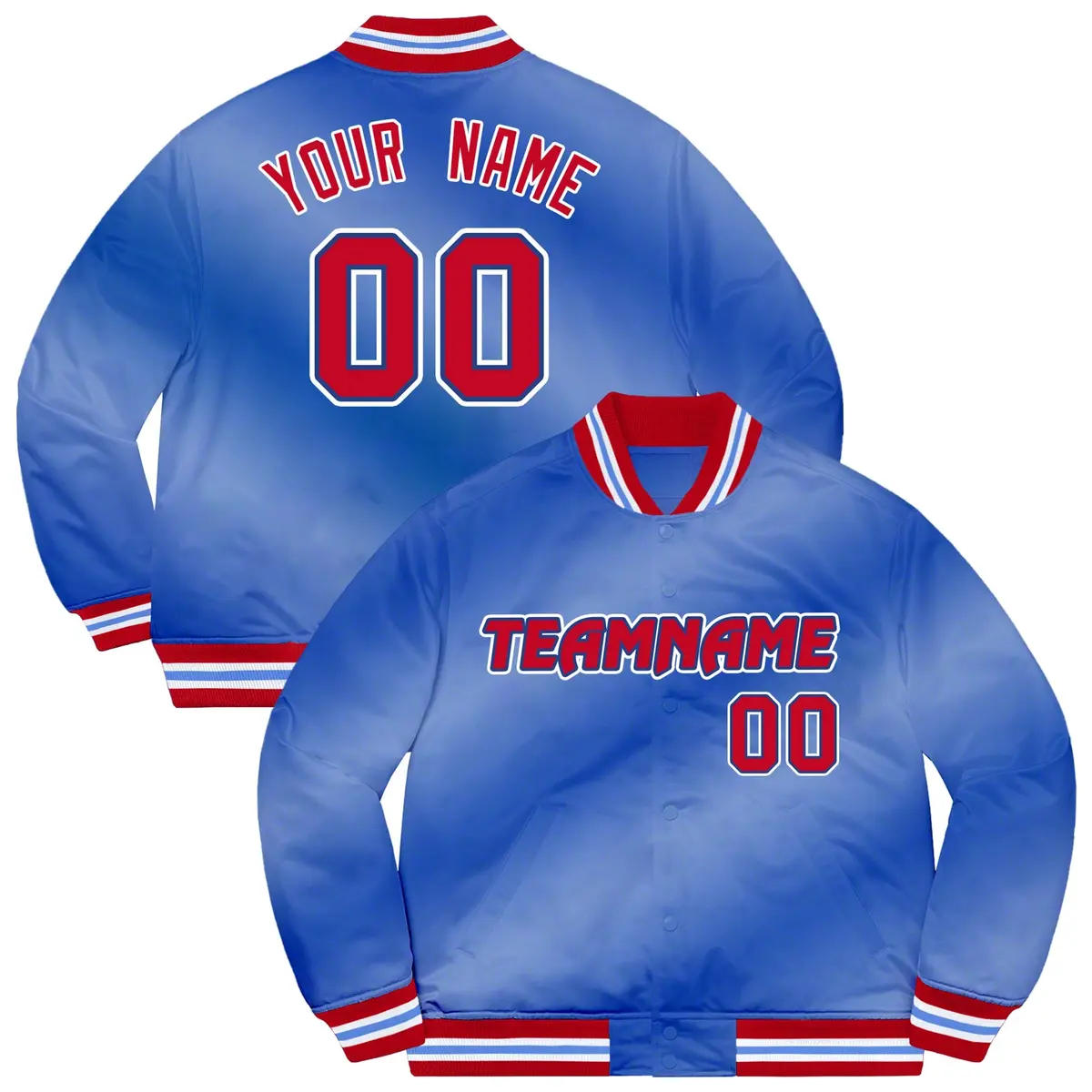 Royal Red-White Ripple Gradient Letterman Bomber Varsity Jacket