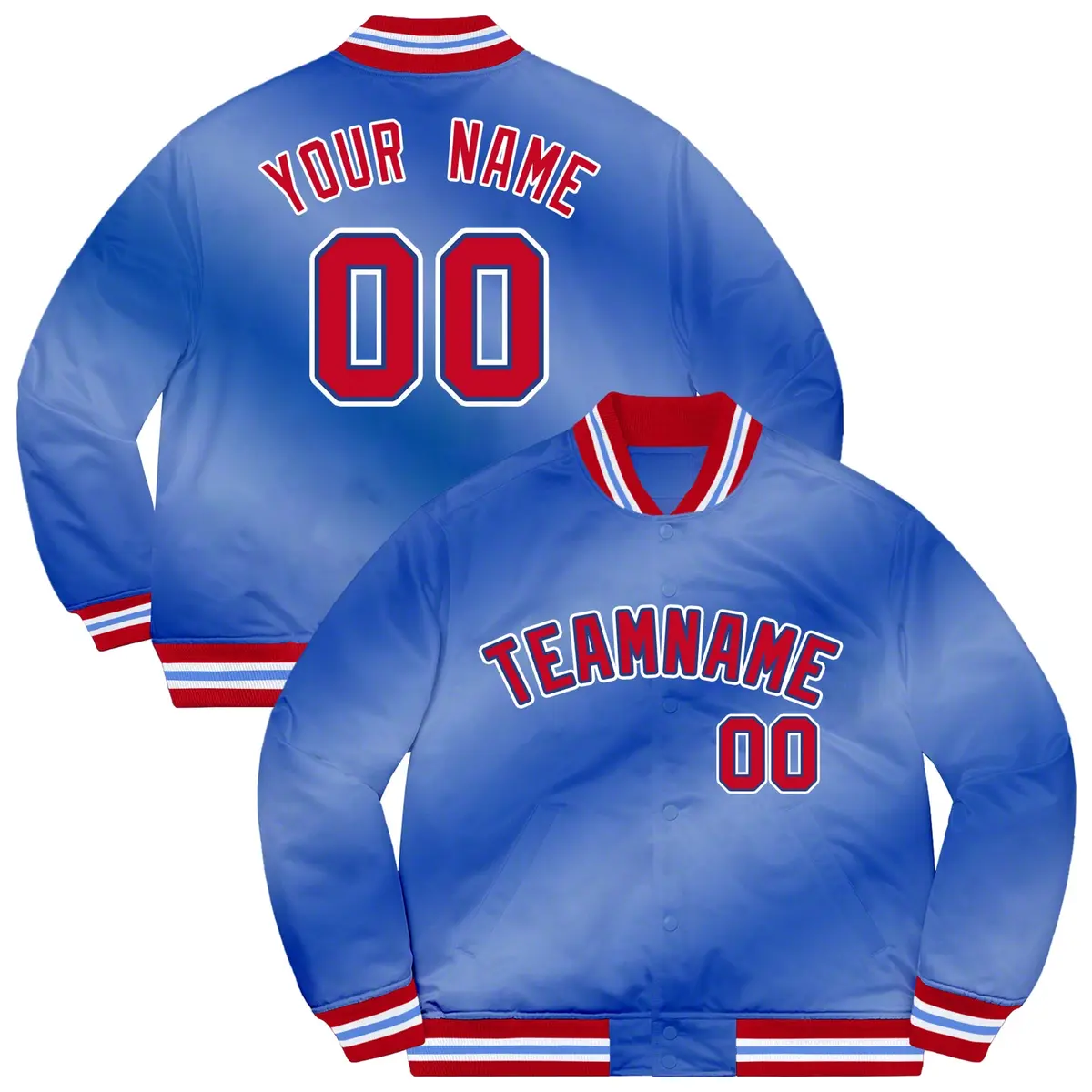 Royal Red-White Ripple Gradient Letterman Bomber Varsity Jacket