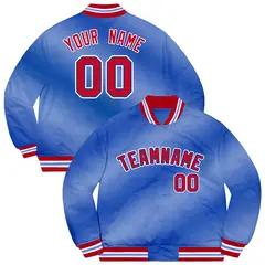 Royal Red-White Ripple Gradient Letterman Bomber Varsity Jacket