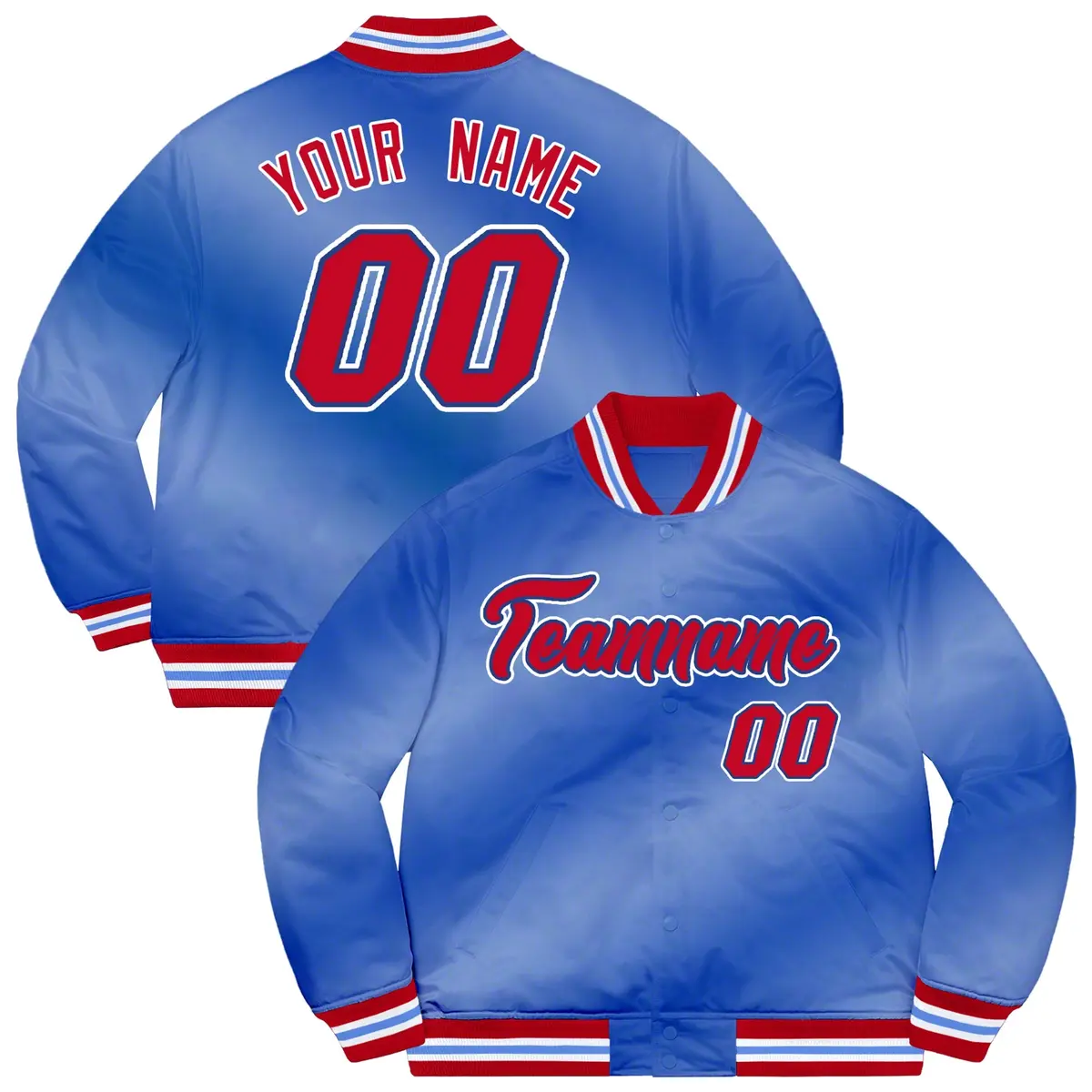 Royal Red-White Ripple Gradient Letterman Bomber Varsity Jacket