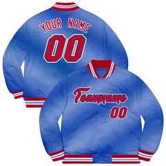 Royal Red-White Ripple Gradient Letterman Bomber Varsity Jacket