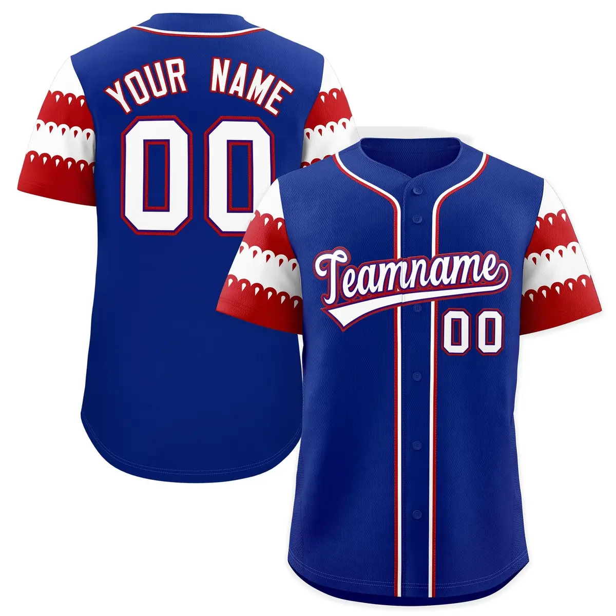 Royal Red White Sleeve Flag Lace Baseball Jersey