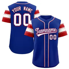 Royal Red White Sleeve Flag Lace Baseball Jersey