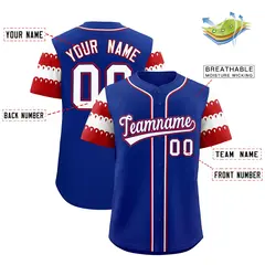 Royal Red White Sleeve Flag Lace Baseball Jersey 2