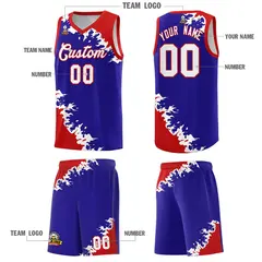 Royal Red-White Sparkle Pattern Basketball Kits 5