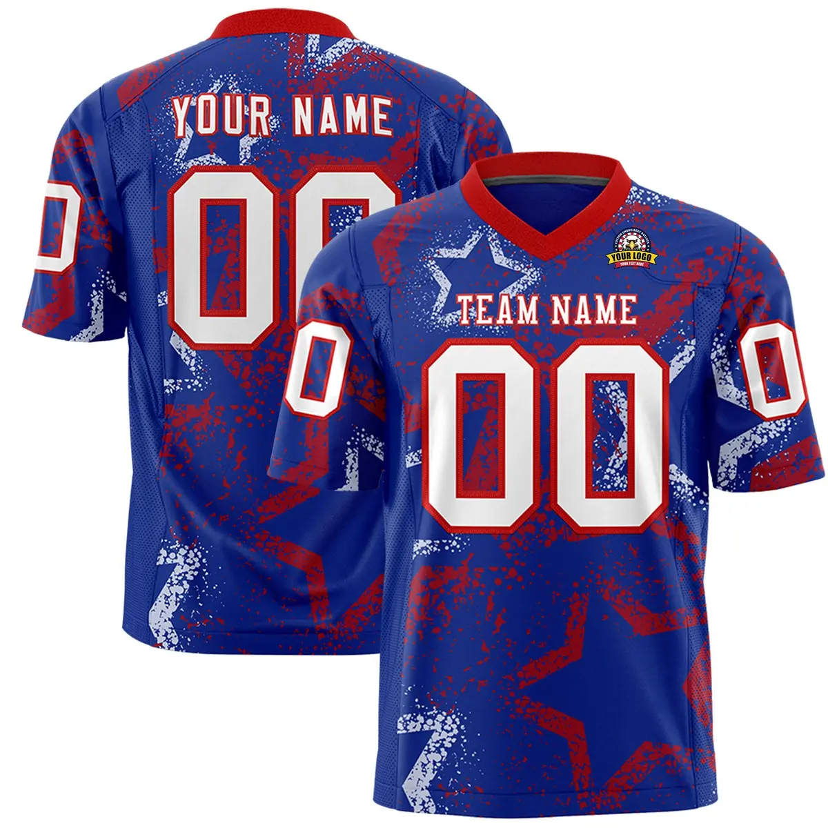Royal Red White Star Graffiti Authentic Football Jersey