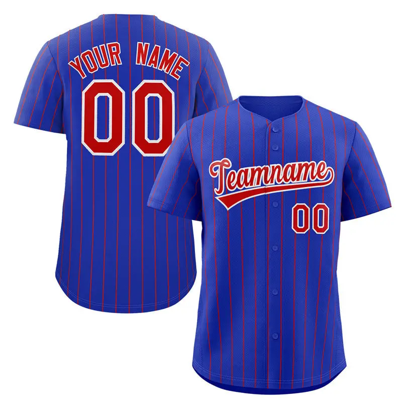 Royal Red-White Stripe Authentic Fashion Baseball Jersey