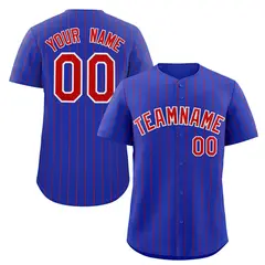 Royal Red-White Stripe Authentic Fashion Baseball Jersey