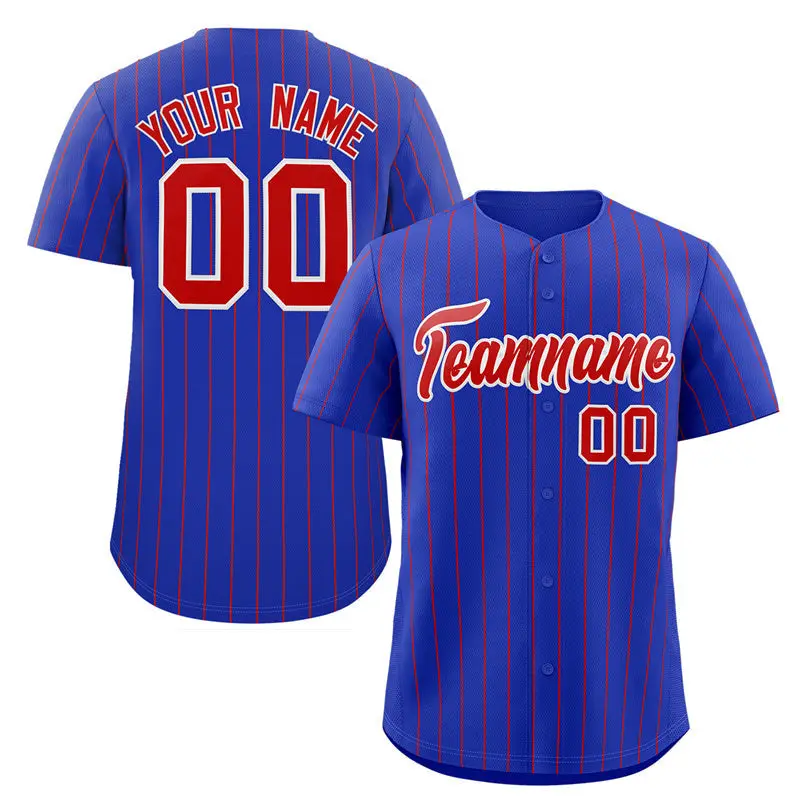 Royal Red-White Stripe Authentic Fashion Baseball Jersey