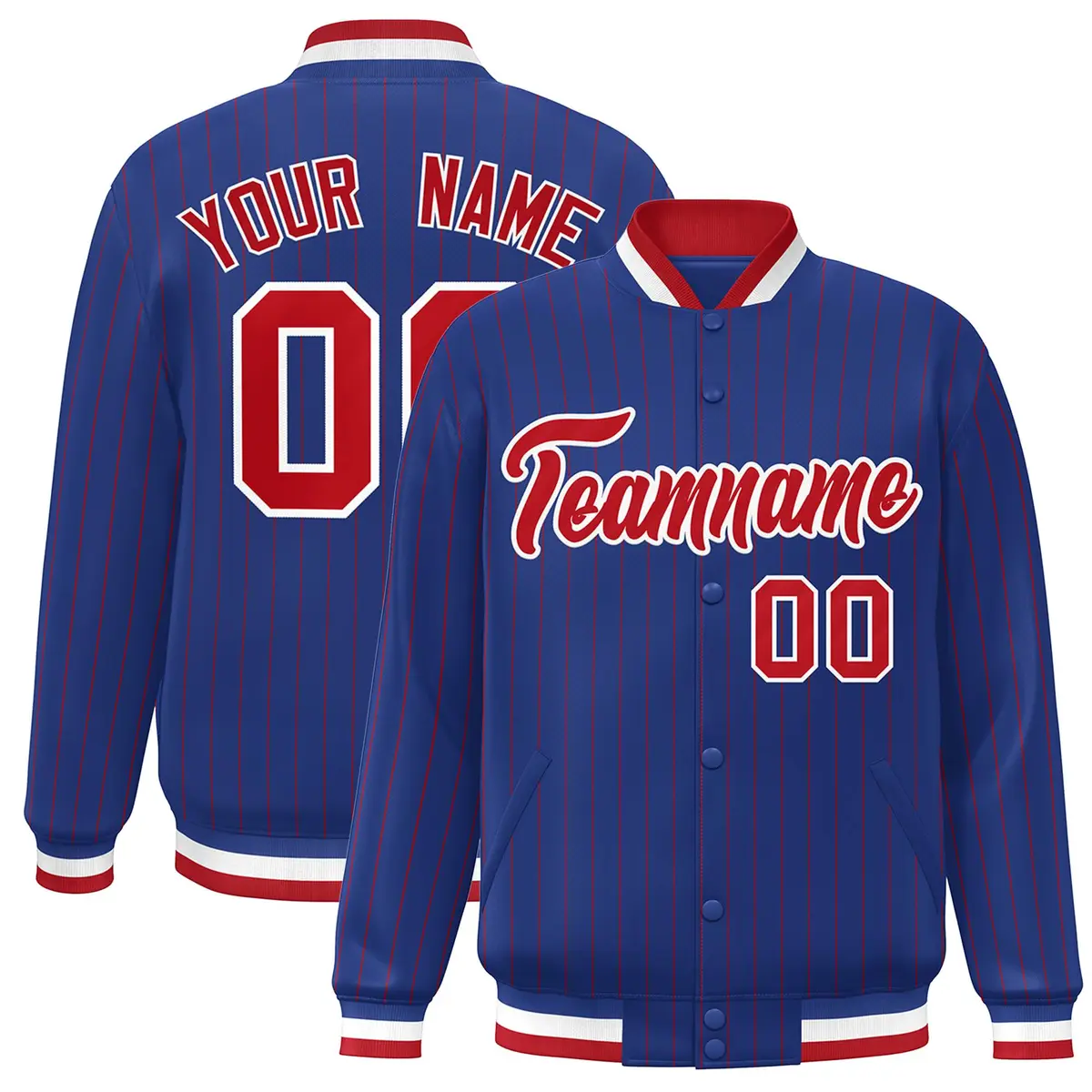 Royal Red-White Stripe Letterman Bomber Varsity Jacket