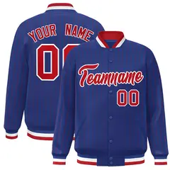 Royal Red-White Stripe Letterman Bomber Varsity Jacket