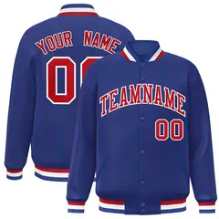 Royal Red-White Stripe Letterman Bomber Varsity Jacket