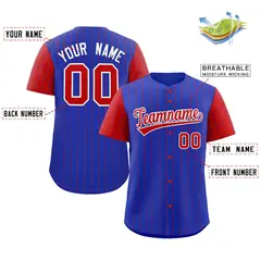 Royal Red-White Stripe Raglan Baseball Jersey 2