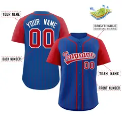 Royal Red-White Stripe Raglan Baseball Jersey 2