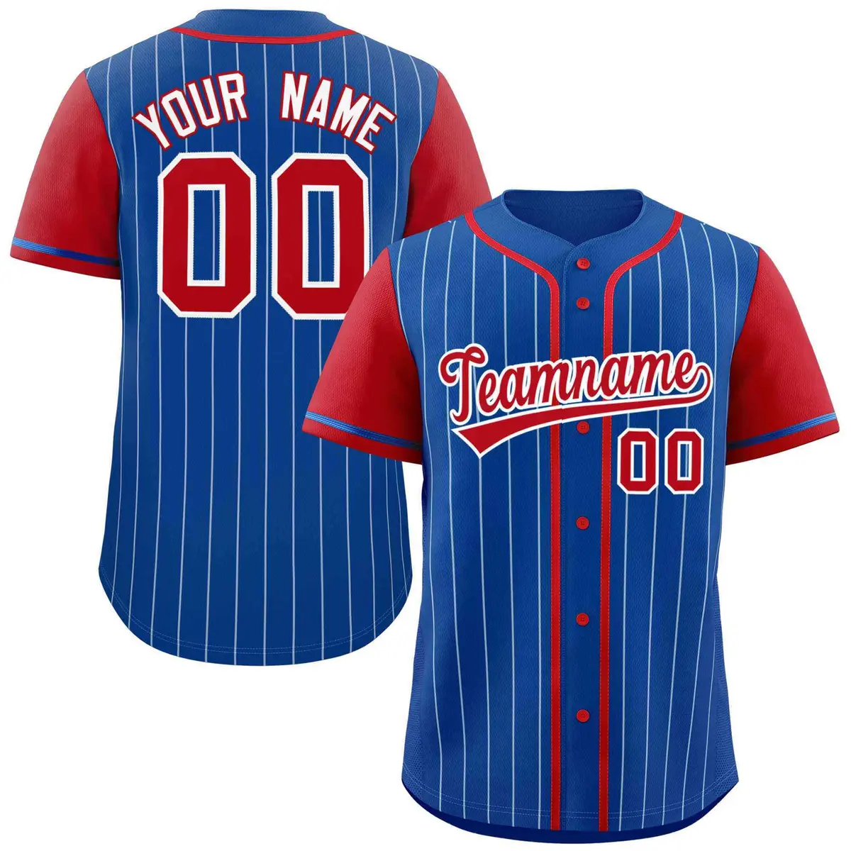 Royal Red-White Stripe Raglan Baseball Jersey