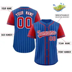 Royal Red-White Stripe Raglan Baseball Jersey 2