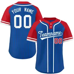 Royal Red-White Stripe Raglan Two-Button Softball Jersey 1