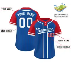 Royal Red-White Stripe Raglan Two-Button Softball Jersey 2