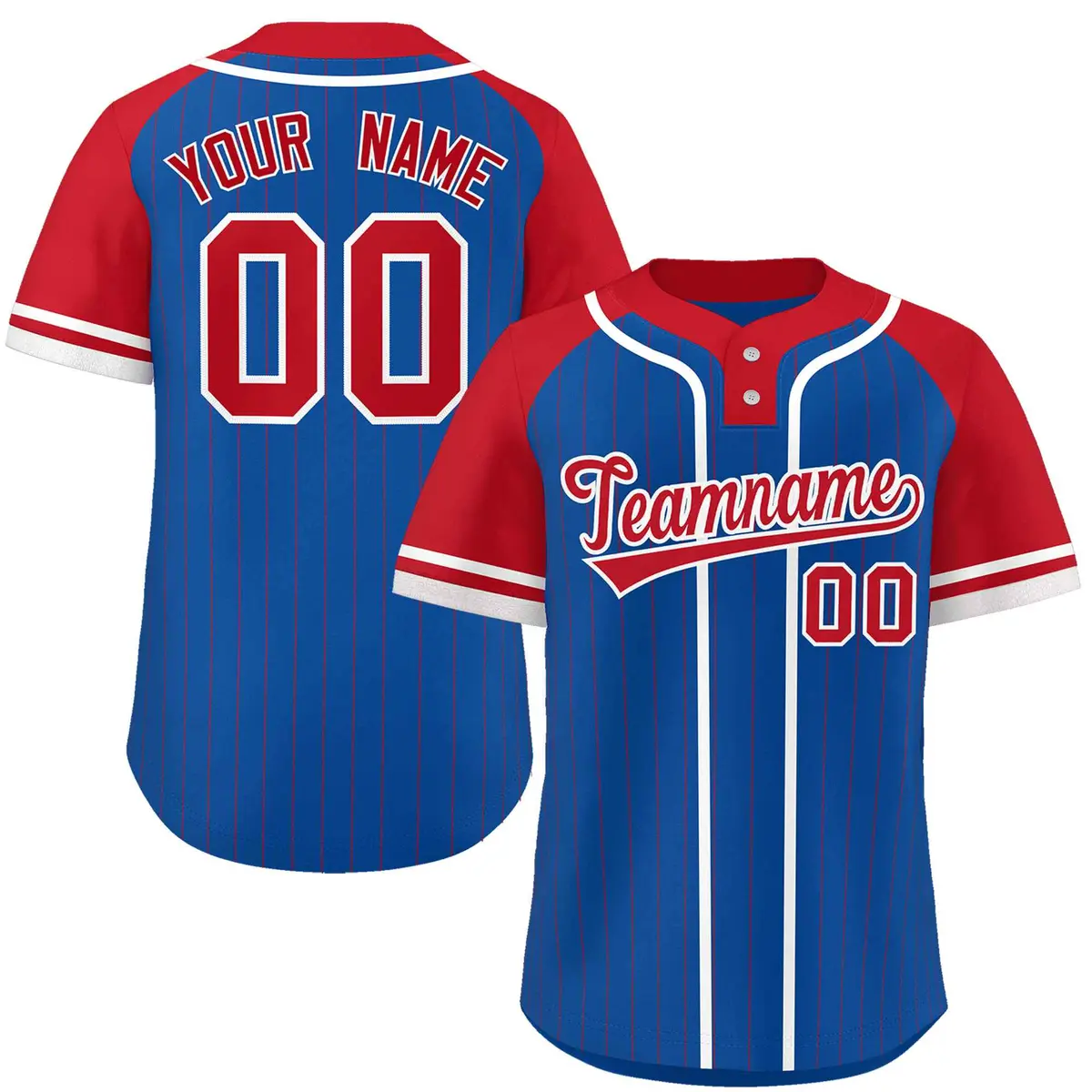 Royal Red-White Stripe Raglan Two-Button Softball Jersey