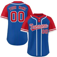 Royal Red-White Stripe Raglan Two-Button Softball Jersey