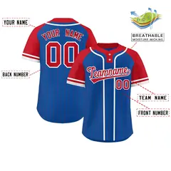 Royal Red-White Stripe Raglan Two-Button Softball Jersey 2