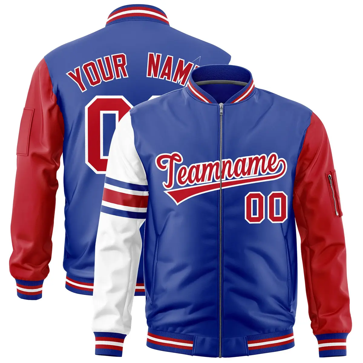 Royal Red-White Stripe Varsity Letterman Bomber Jacket