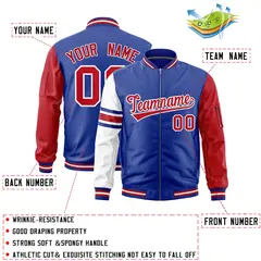 Royal Red-White Stripe Varsity Letterman Bomber Jacket 2