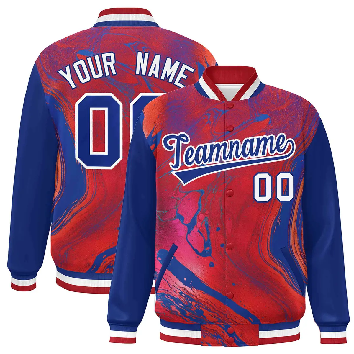 Royal Red-White Tie Dye Graffiti Varsity Letterman Jacket