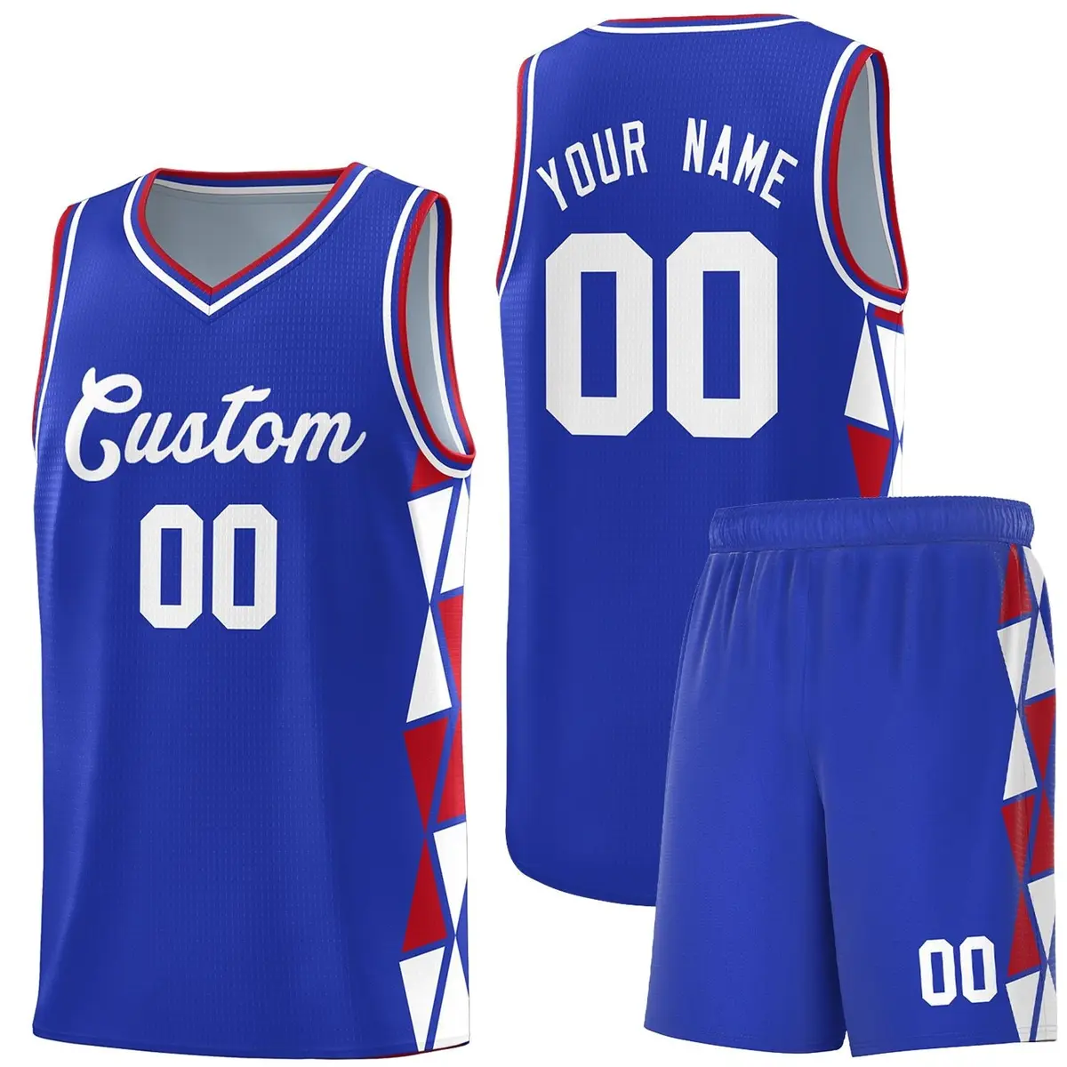 Royal Red-White Triangle Splicing Basketball Jersey
