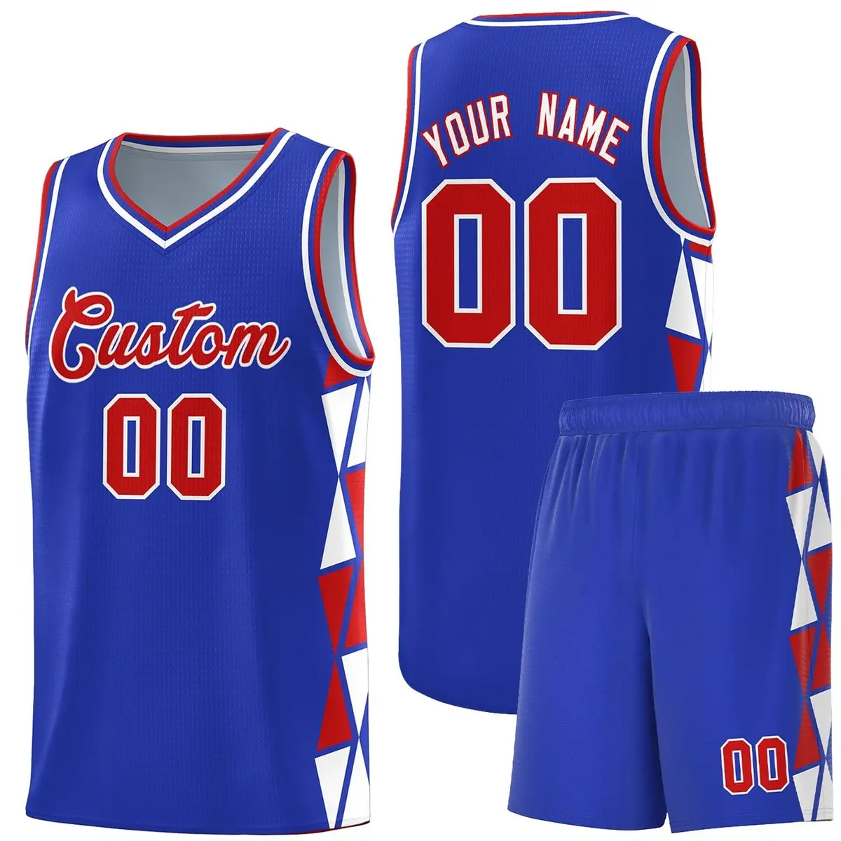 Royal Red-White Triangle Splicing Basketball Jersey