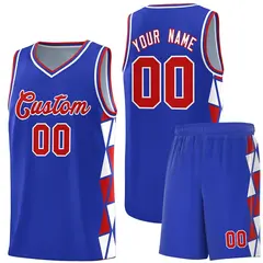 Royal Red-White Triangle Splicing Basketball Jersey 1
