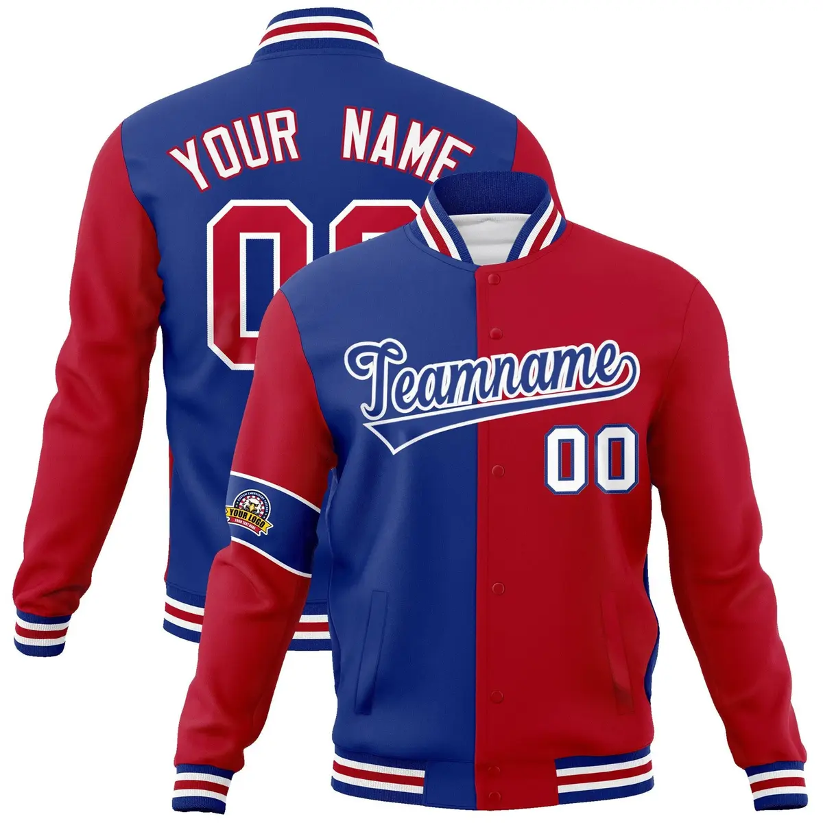 Royal Red-White Two Tone Full-Snap Letterman Varsity Jacket
