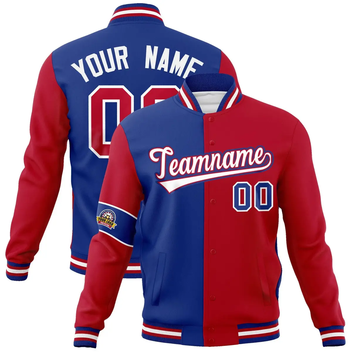 Royal Red-White Two Tone Full-Snap Letterman Varsity Jacket
