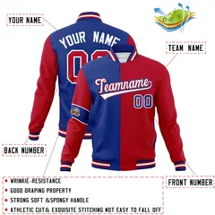 Royal Red-White Two Tone Full-Snap Letterman Varsity Jacket 4