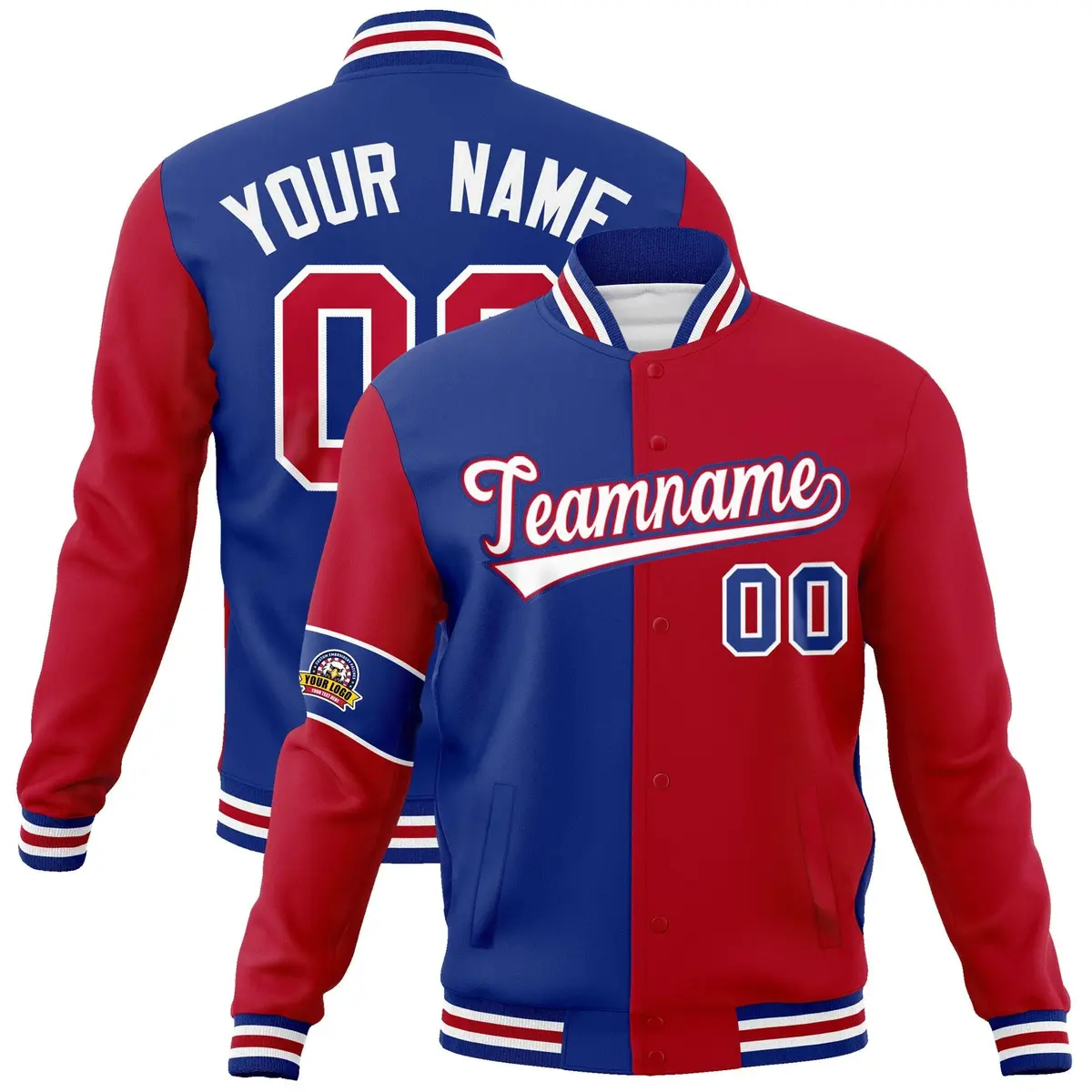 Royal Red-White Two Tone Full-Snap Letterman Varsity Jacket