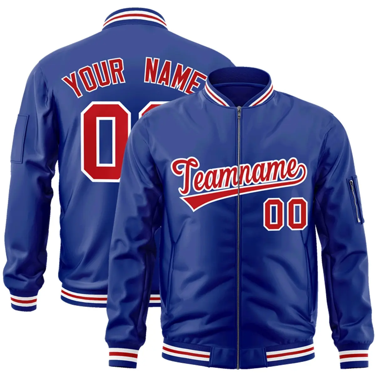 Royal Red-White Varsity Full-Zip Letterman Bomber Jacket