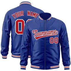 Royal Red-White Varsity Full-Zip Letterman Bomber Jacket 1