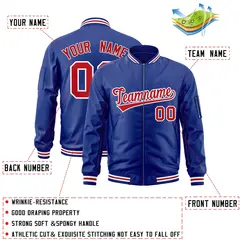 Royal Red-White Varsity Full-Zip Letterman Bomber Jacket 2