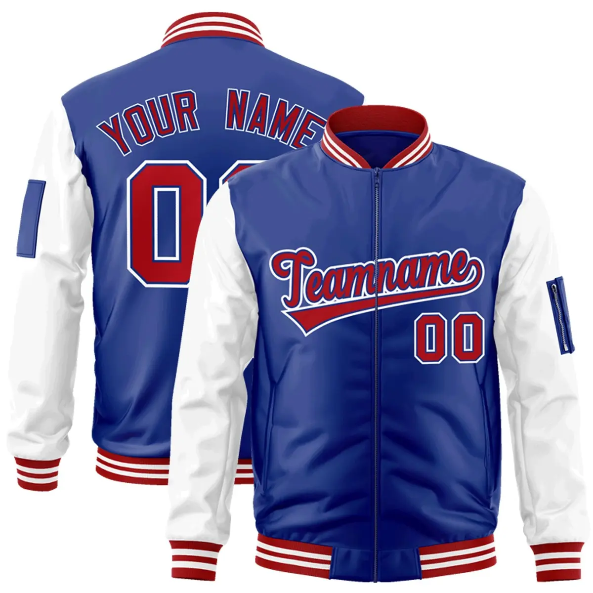Royal Red-White Varsity Raglan Letterman Bomber Jacket