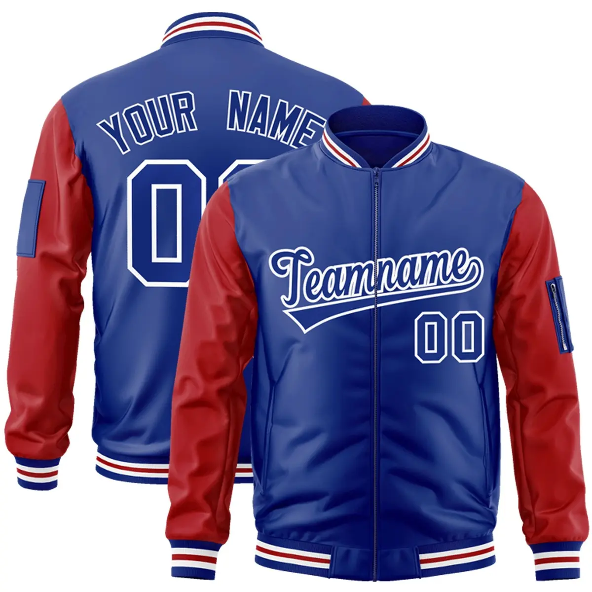 Royal Red-White Varsity Raglan Letterman Bomber Jacket