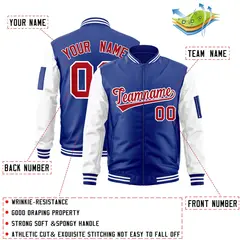 Royal Red-White Varsity Raglan Letterman Bomber Jacket 2
