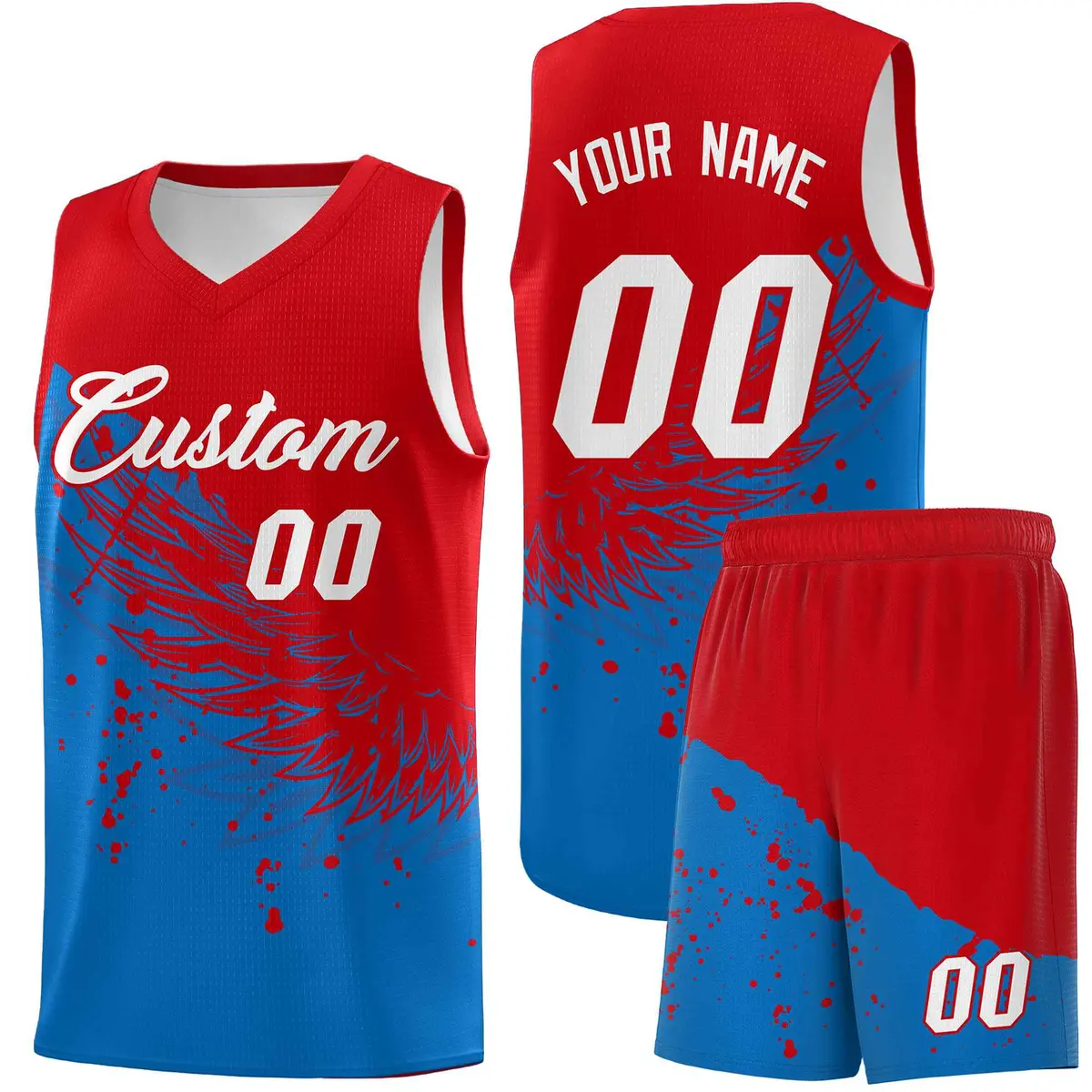 Royal Red Wing Pattern Basketball Sports Uniform Jersey