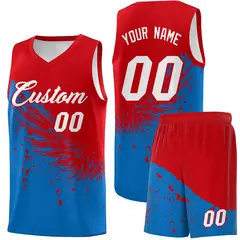 Royal Red Wing Pattern Basketball Sports Uniform Jersey 1