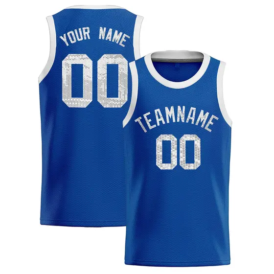 Royal Sequined Trim Athletic Basketball Jersey